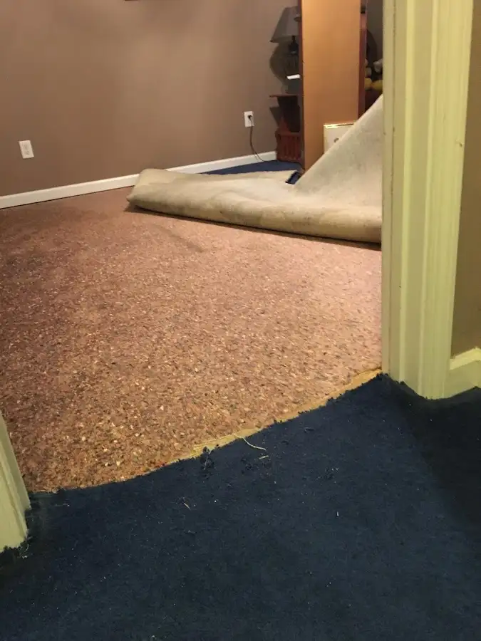 Carpet pad removal revealing water damage during Drying & Dehumidification in Cheverly